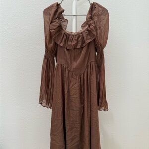 Elegant Brown Ruffled Women's Dress